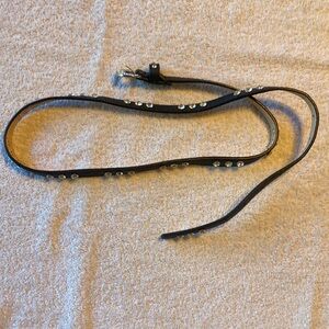 Classic Black Leather Belt with Silver Buckle and rhinestones